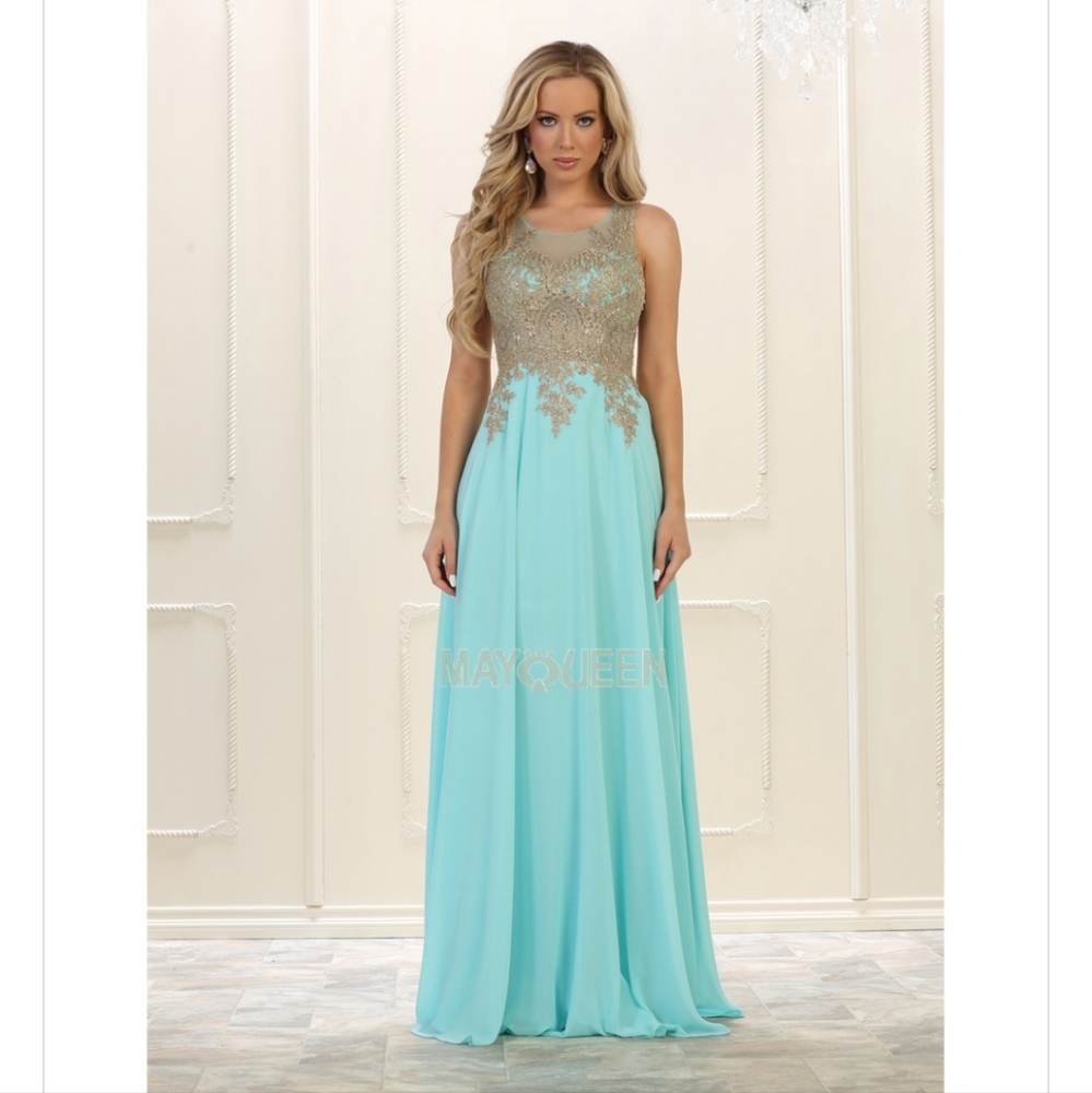 May Queen Prom Dress, A-Line, Aqua, Size 12, Brand New